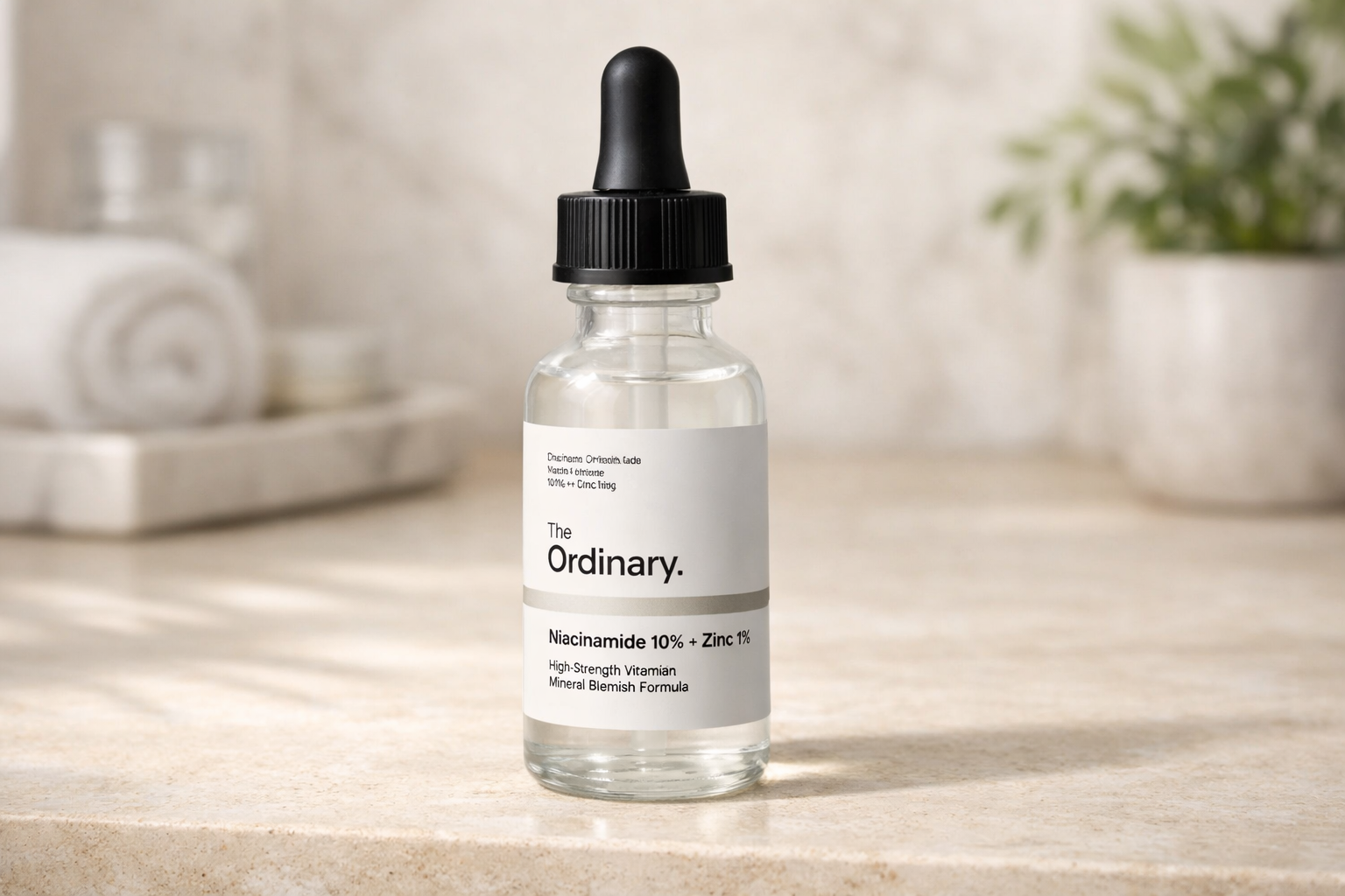 The Ordinary Niacinamide 10% + Zinc 1% Serum bottle displayed on clean white background