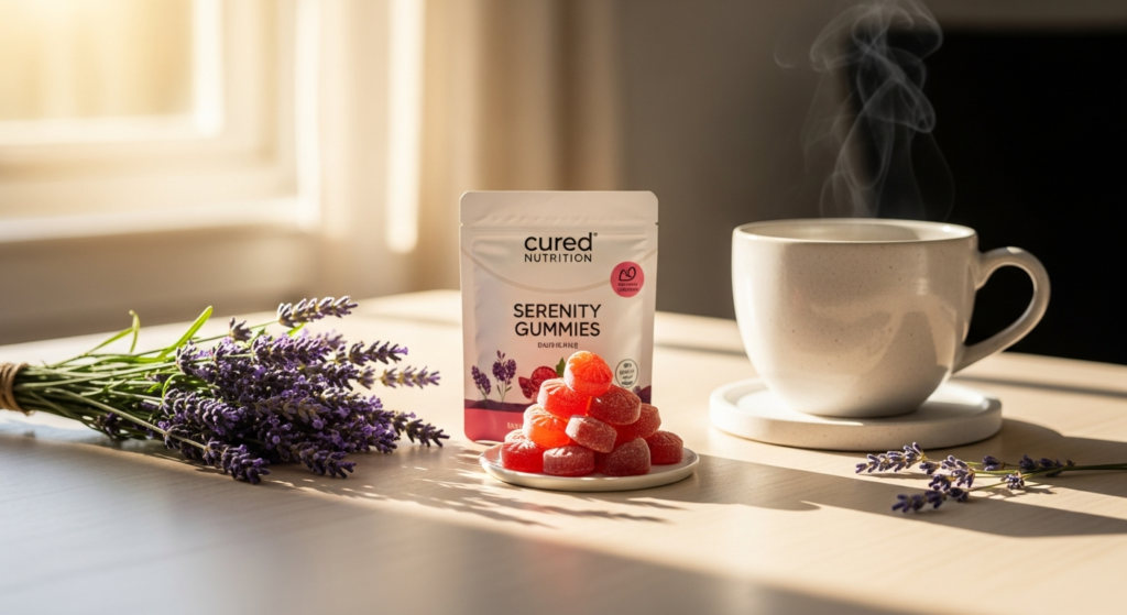 Cured Nutrition Serenity Gummies stress relief CBD gummies with adaptogens and functional mushrooms