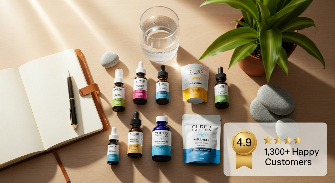 Cured Nutrition Best-Seller Wellness Bundle product display with adaptogens, mushrooms, and cannabinoid supplements
