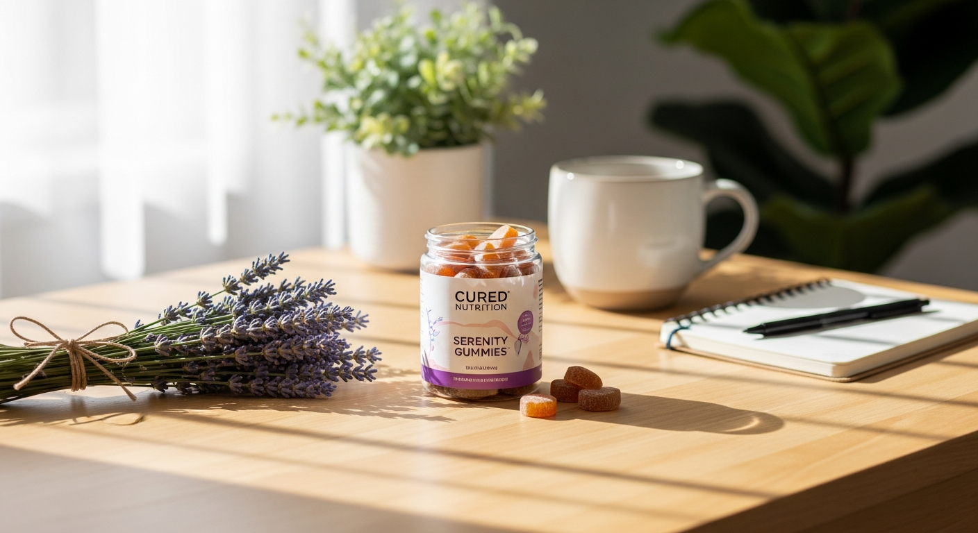 Cured Nutrition Serenity Gummies stress relief supplement with adaptogens and microdose THC formula