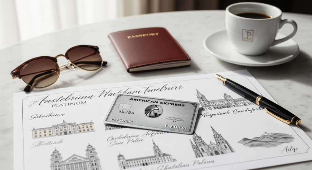 American Express Platinum Card Austria metal card with Vienna airport lounge access benefits