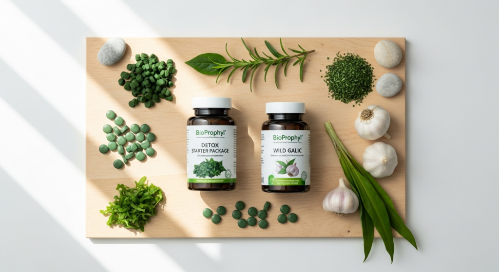 BioProphyl Detox Starter Package with chlorella and wild garlic cleanse ingredients displayed