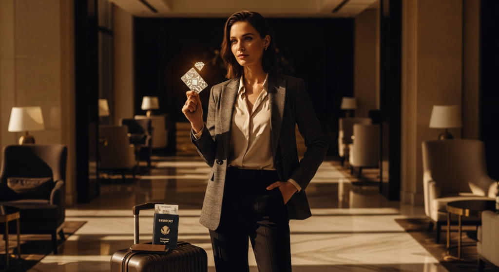 Caesars Rewards Diamond Status membership card with luxury casino resort background