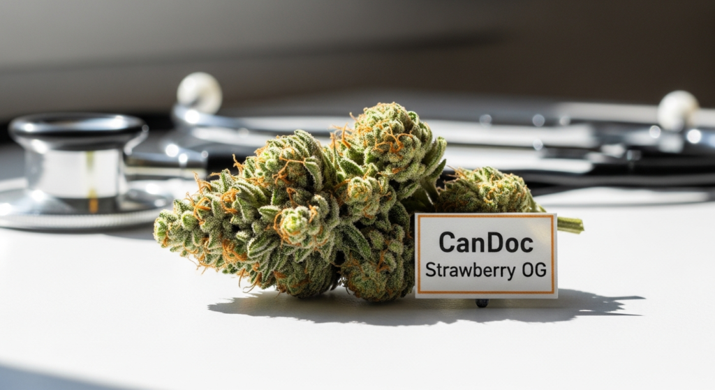 CanDoc Strawberry OG medical cannabis flower with 29.6% THC potency in Germany