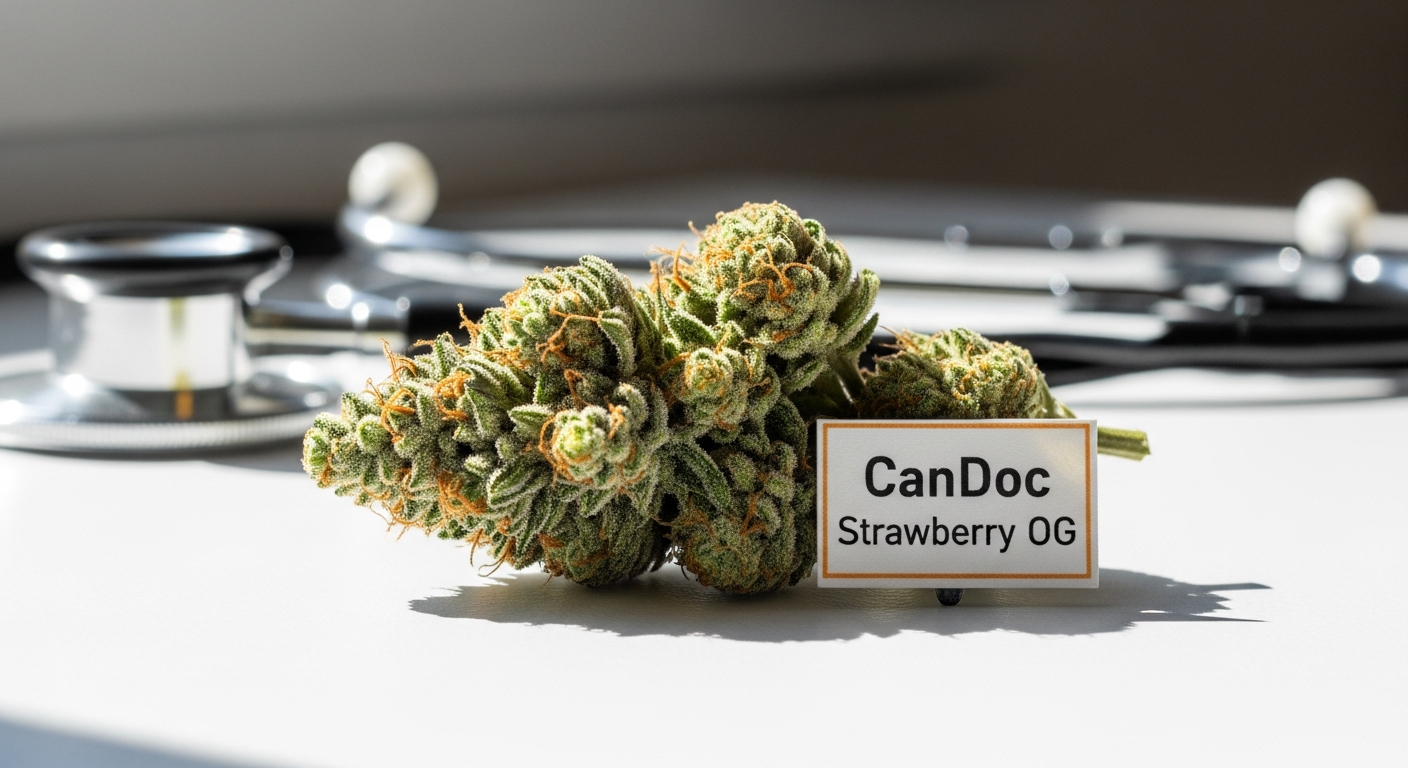 CanDoc Strawberry OG medical cannabis flower with 29.6% THC potency in Germany