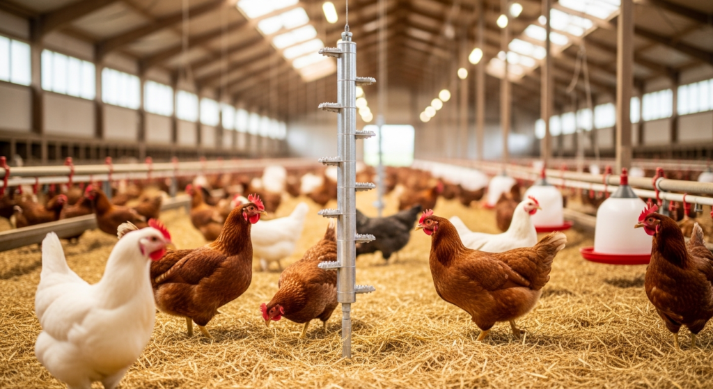 LAX Wiesen Pickstange poultry enrichment sticks displayed with fresh alfalfa and grains for chicken behavioral health