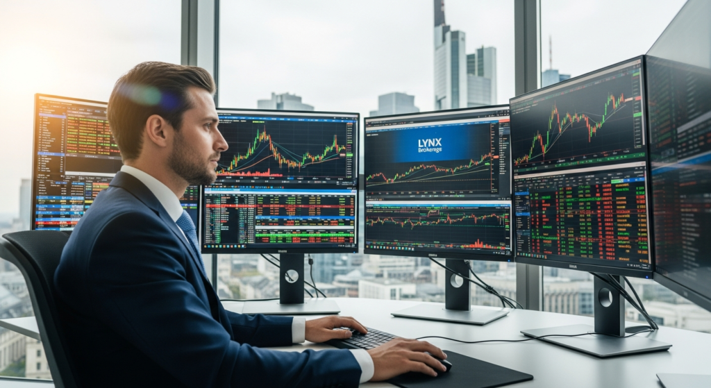 Professional trader analyzing global markets on LYNX Brokerage Account advanced trading platform