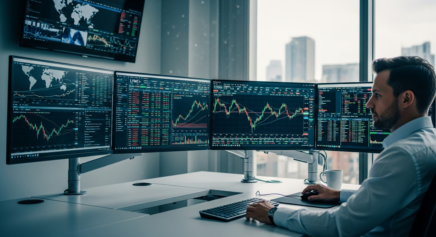 LYNX+ Online Trading Platform interface showing global market access and TradingView charts