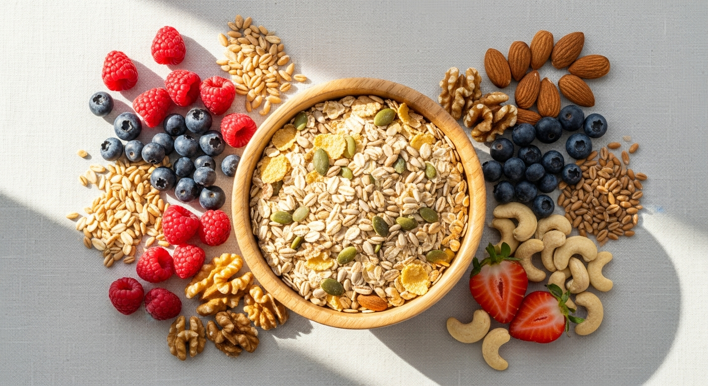 5-Korn Frucht Power BIO Müsli organic grain and fruit breakfast cereal blend in kraft paper packaging