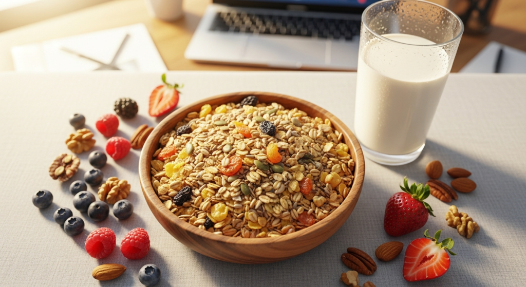 5-Korn Frucht Power BIO Müsli organic grain and freeze-dried fruit breakfast blend in sustainable kraft packaging