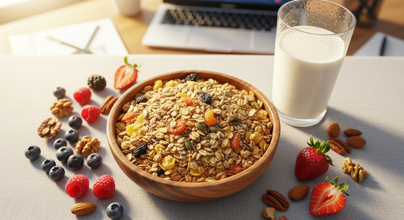 5-Korn Frucht Power BIO Müsli organic grain and freeze-dried fruit breakfast blend in sustainable kraft packaging