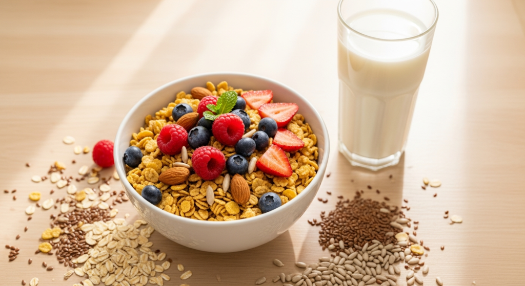 5-Korn Frucht Power BIO Müsli organic multi-grain breakfast cereal in kraft paper packaging