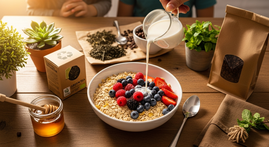 5-Korn Frucht Power BIO Müsli organic grain and dried fruit breakfast blend in kraft paper packaging