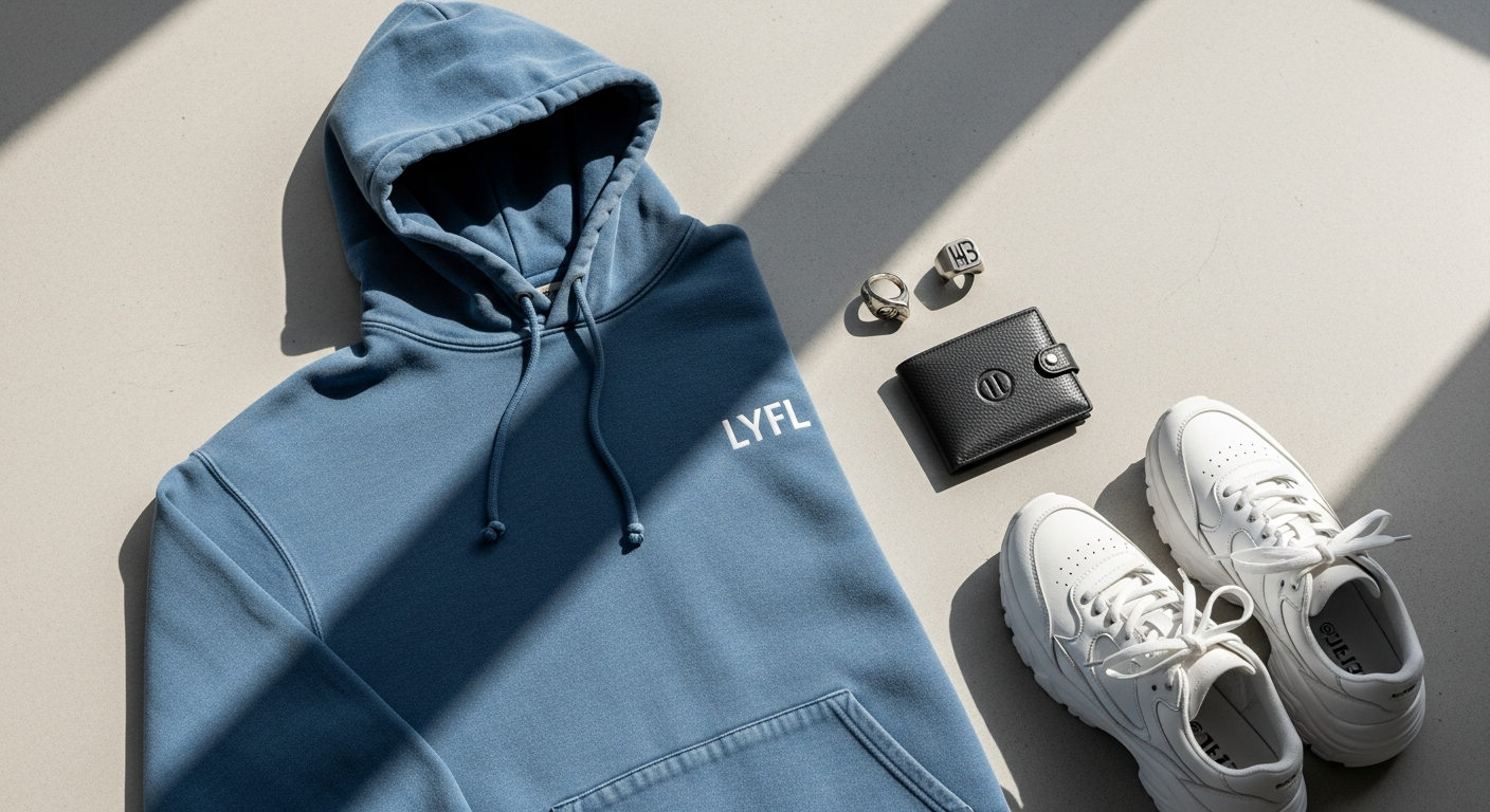 LYFL Hoodie Washed Blue from NICE.PEACE premium German streetwear brand displayed on model