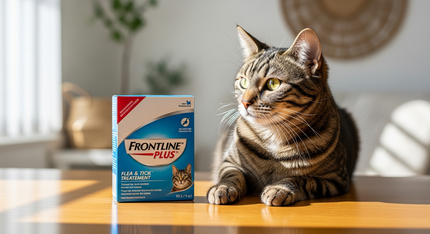 Orange tabby cat being treated with Frontline Plus flea and tick prevention topical medication