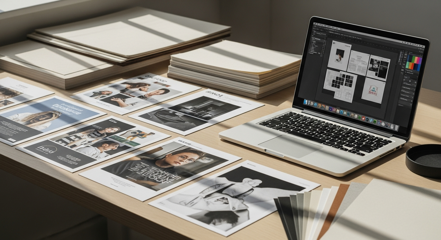 Professional print-ready flyers and brochures displayed with Pixartprinting customization options