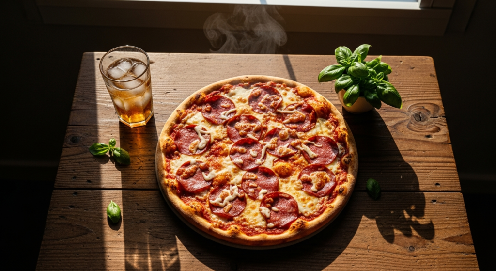 Pizza Max Salami Easy20 Classic pizza with generous salami toppings and melted Gouda cheese