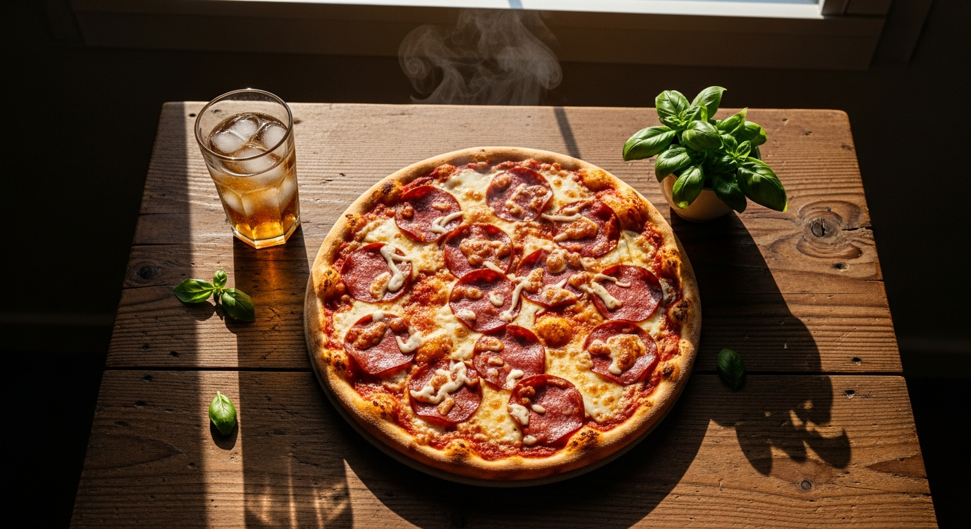 Pizza Max Salami Easy20 Classic pizza with generous salami toppings and melted Gouda cheese