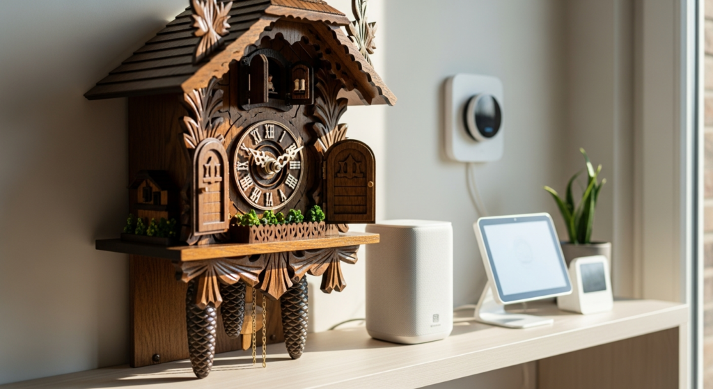 Aachquell Black Forest cuckoo clock with birch wood construction and traditional German craftsmanship details