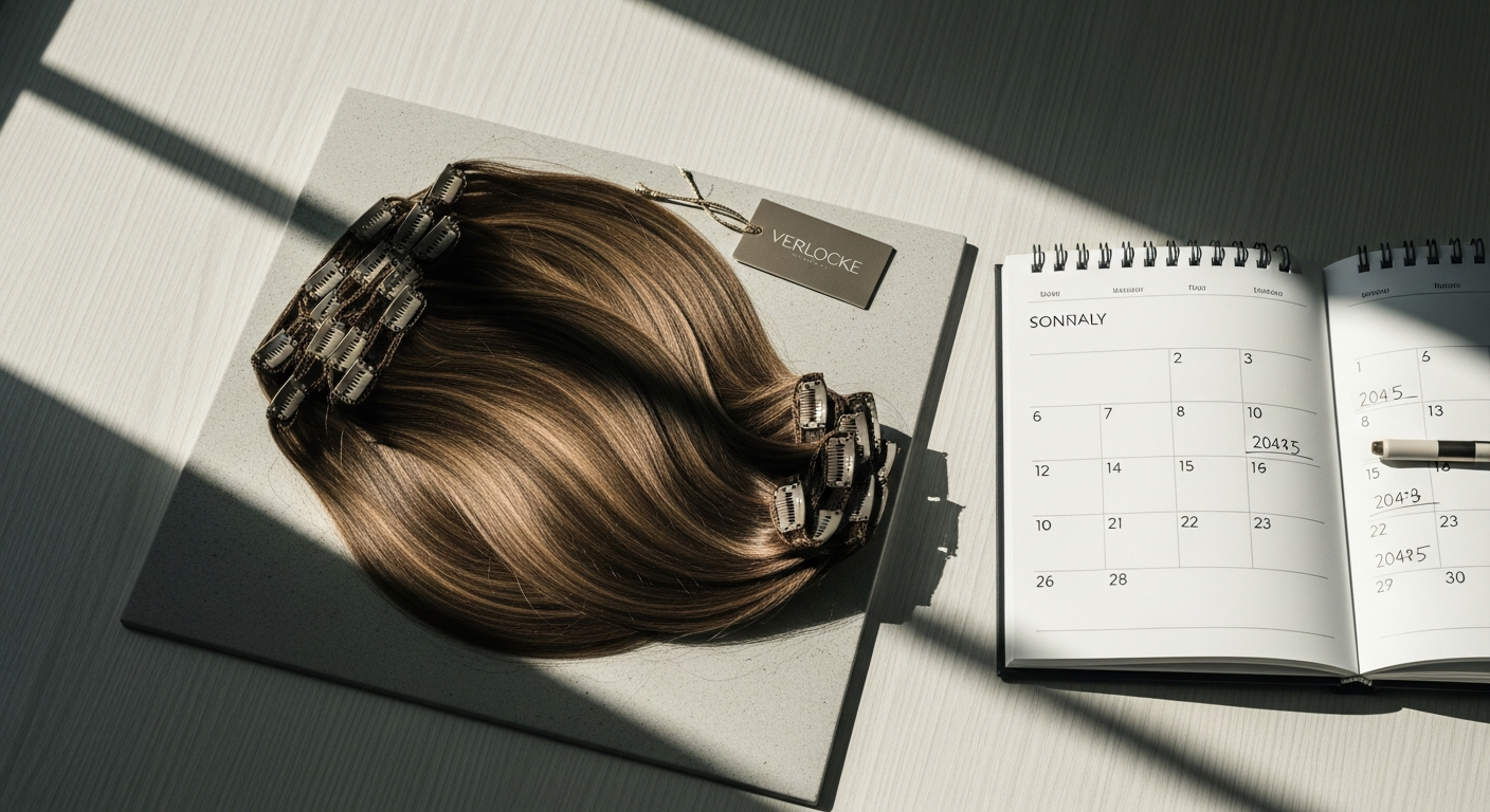 Verlocke Premium Clip-In Hair Extensions displayed showing Remy human hair quality and natural color blending options