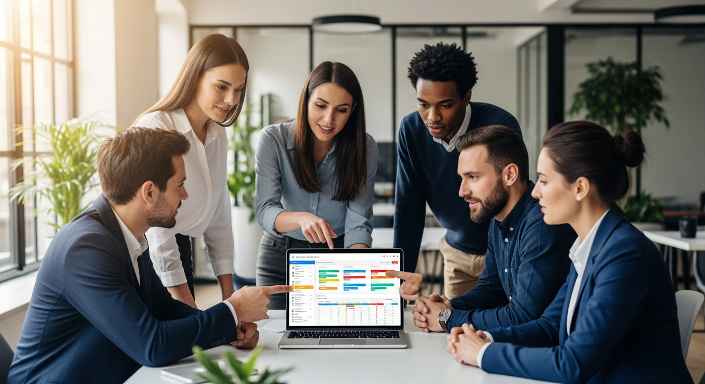 monday Work Management platform dashboard showing colorful boards, Gantt charts, and team collaboration features