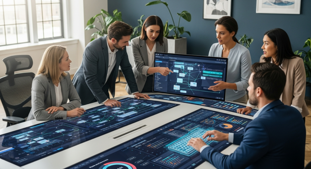 monday.com Work OS dashboard displaying automated workflow boards with task assignments and team collaboration features