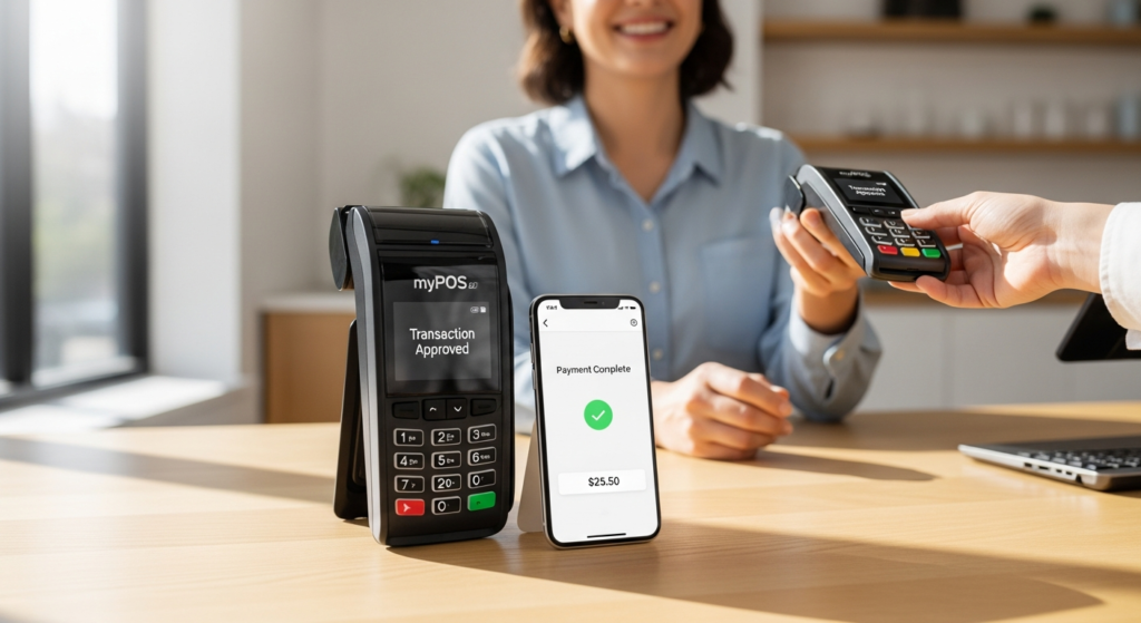 myPOS Go 2 portable card reader device displayed on white background showing compact design