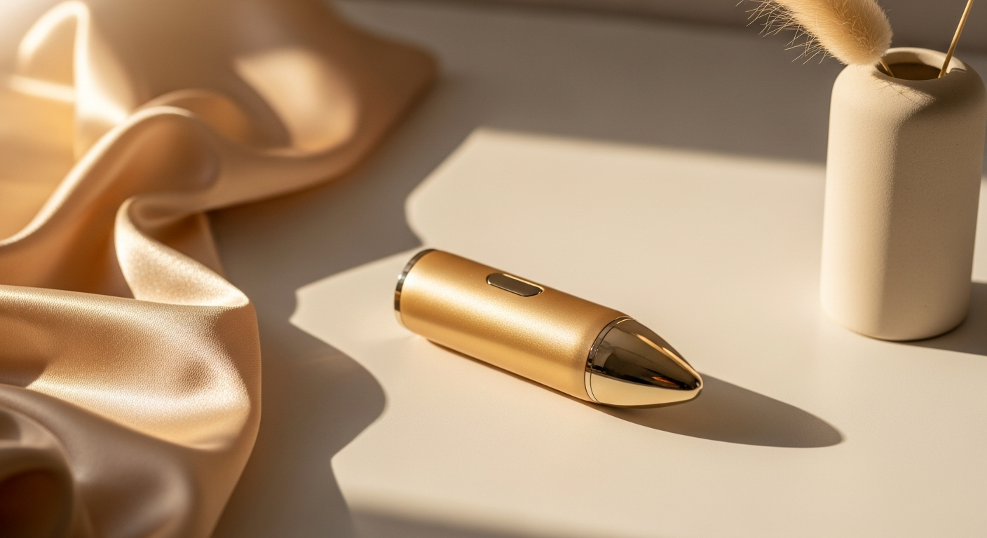 Golden Celebration rechargeable bullet vibrator in elegant packaging displayed on white background