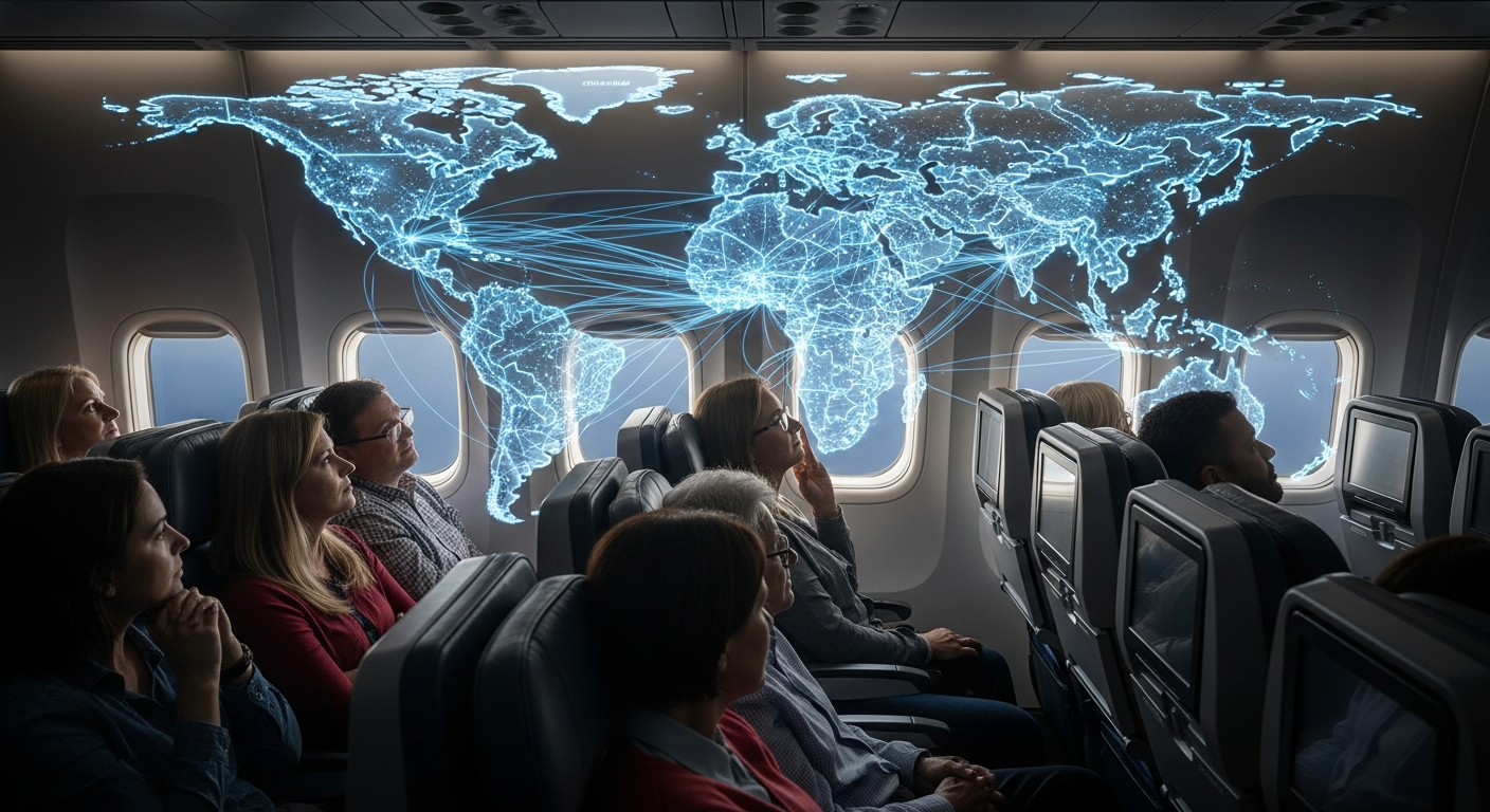 Ethiopian Airlines modern aircraft flying over African continent with global destinations map