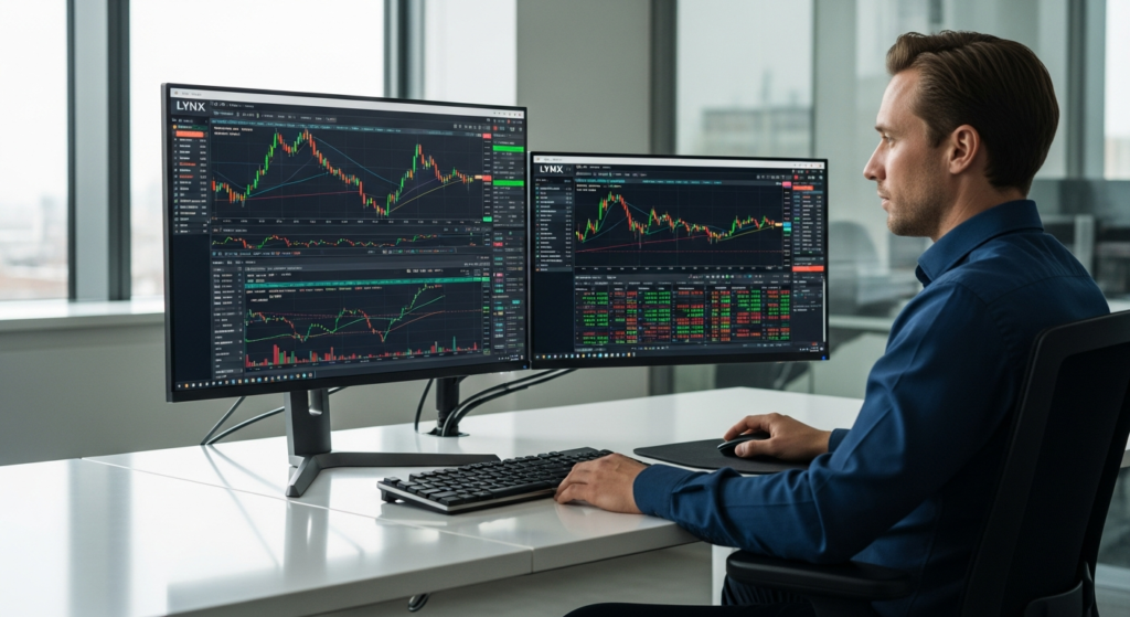 LYNX Brokerage Account trading platform interface showing global markets and professional trading tools