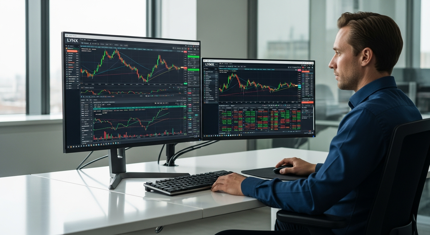 LYNX Brokerage Account trading platform interface showing global markets and professional trading tools