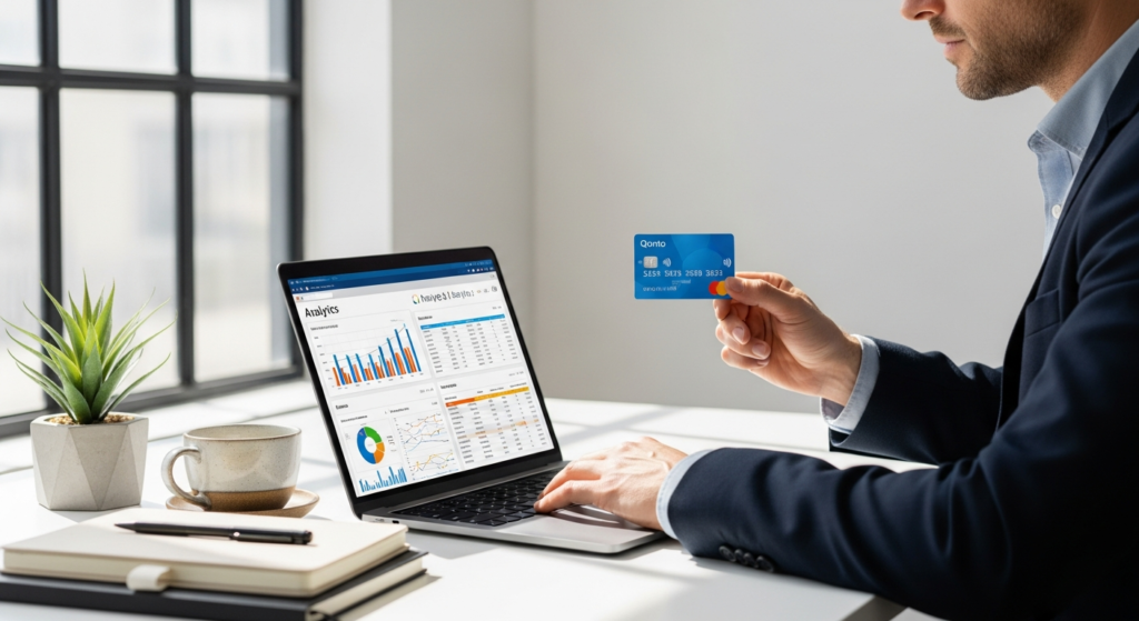 Qonto Smart Business Account dashboard showing real-time transactions and balance remuneration features