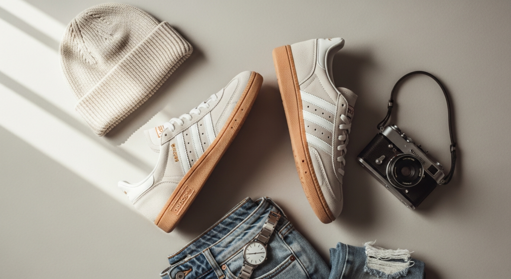 Women's Adidas Handball Spezial Bliss Cream White retro sneaker displayed on neutral background showcasing minimalist design