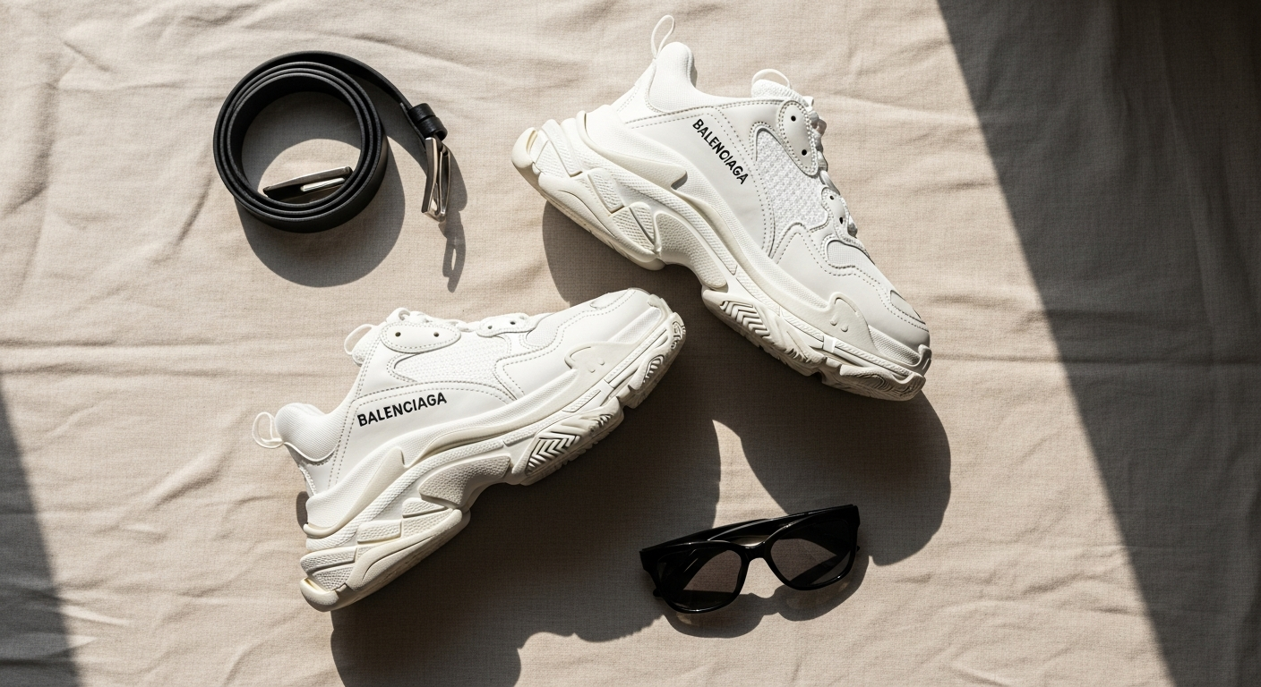 Balenciaga 3XL oversized designer sneakers in neutral distressed finish with prominent branding