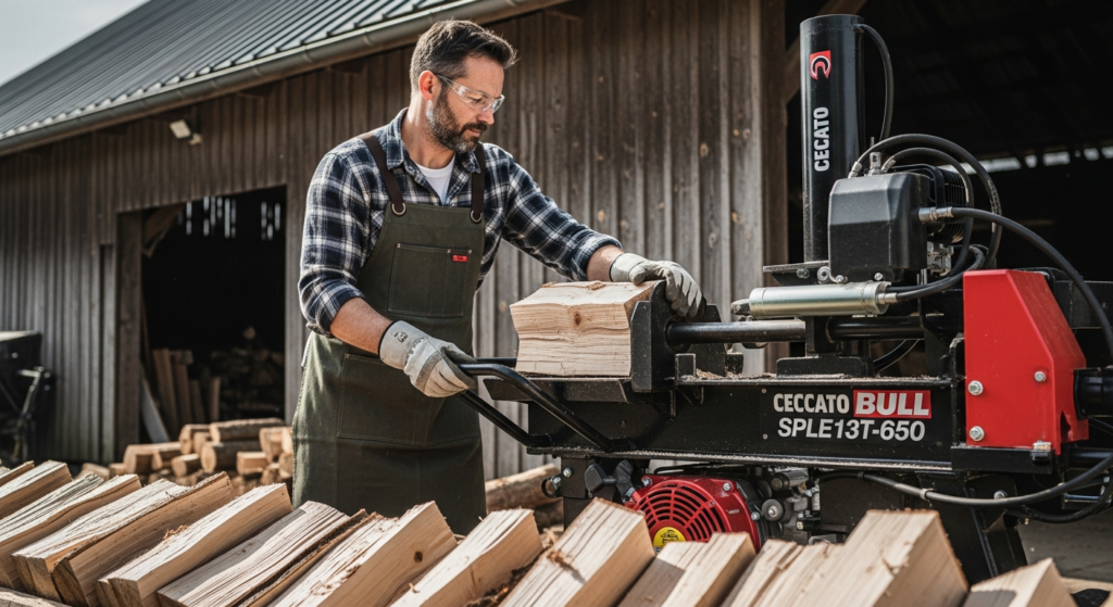 Ceccato BULL SPLE13T-650 vertical electric log splitter with Italian engineering and 13-ton splitting force