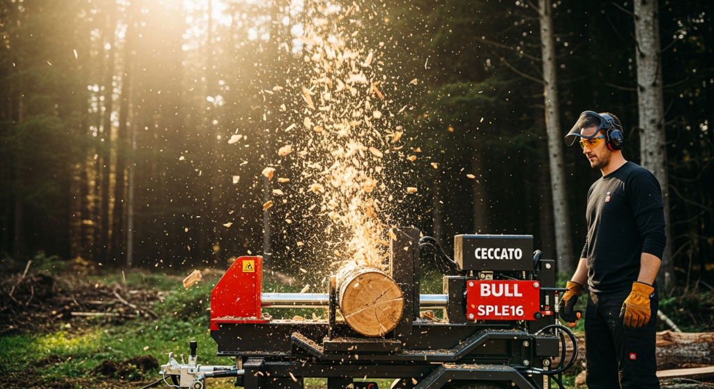 Ceccato BULL SPLE16 professional electric log splitter with 16-ton splitting force and 1100mm stroke
