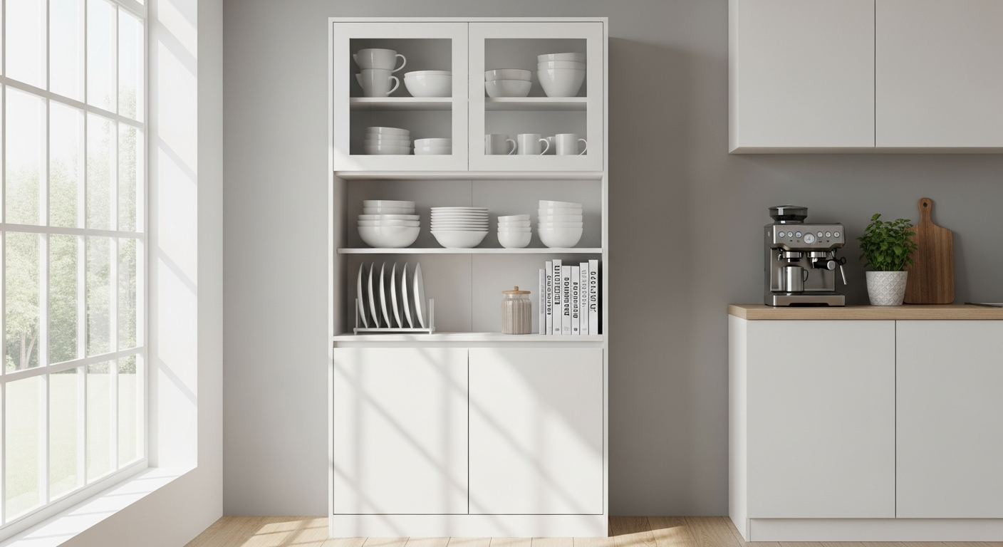 HOMCOM white kitchen storage cabinet with glass doors and adjustable shelves