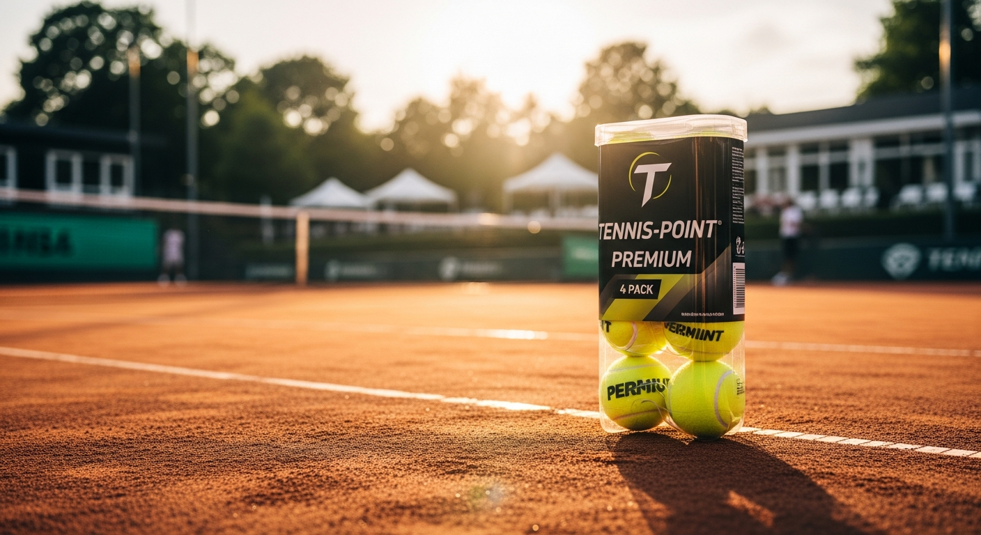 Tennis-Point Premium Tennisbälle 4er Dose professional tennis balls in packaging displayed on court