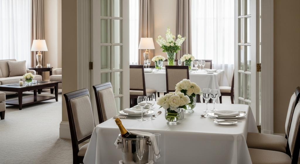 Village Hotels Weekend Edit package featuring hotel room with bed, dining area, and gym facilities